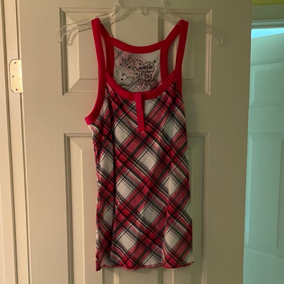 Vintage Nollie Pink & Grey Plaid Women's Tank Top - Picture 1 of 4